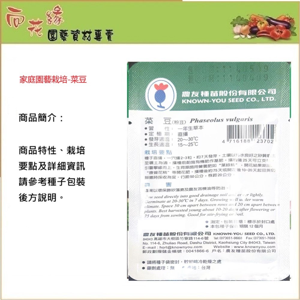 【向花緣】農友 菜豆(粉豆) - 豆類種子, , large