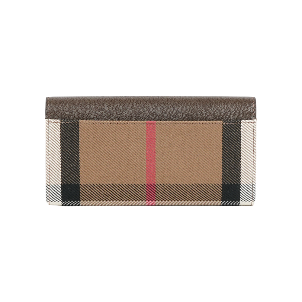 BURBERRY Halton 大格紋帆布及牛皮翻蓋二折長夾(烏木棕), , large