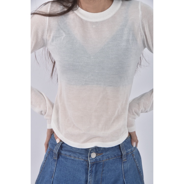 (S) 【里唯私服】mouggan質感微透膚白色長袖上衣二手衣, , large