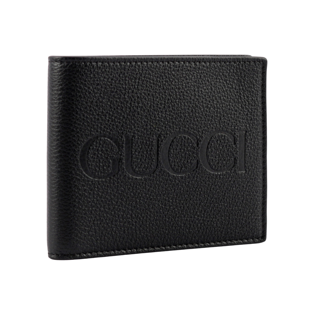 GUCCI Aria 系列標誌壓印皮革對開6卡短夾/黑色, , large