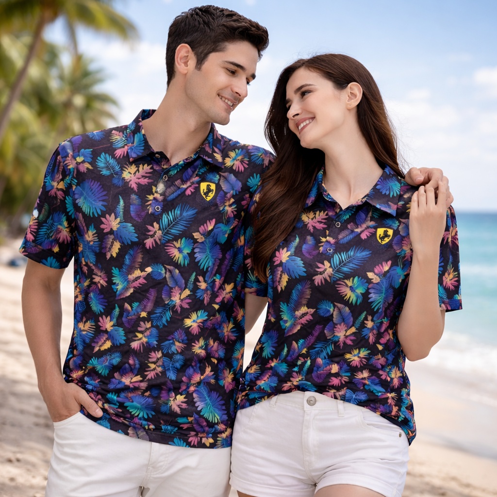 【FALALI】Short-sleeved cooling polo shirt - Women's (flower/black), , large