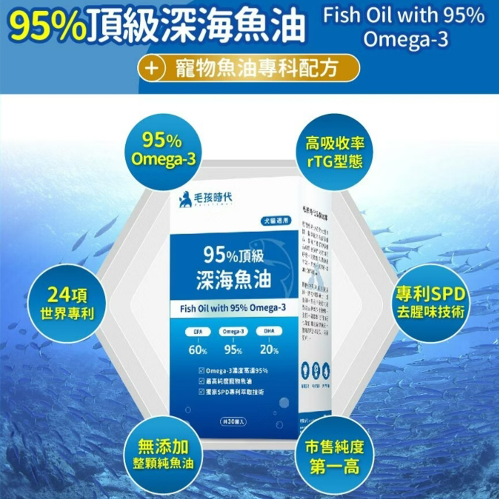 【毛孩時代】95%頂級深海 寵物魚油/貓狗魚油/寵物保健(2盒/60入), , large