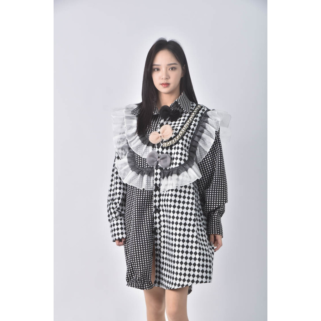 (L) 【董仔私服】kexin圓點菱格黑色洋裝二手衣, , large