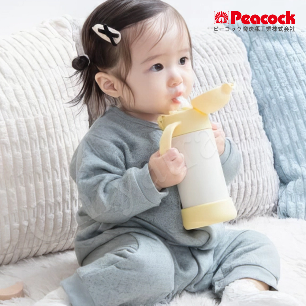 【日本孔雀Peacock】耐衝擊底座  斜握式握把 一鍵彈開吸管杯 兒童不鏽鋼保溫杯水壺350ML-任選, , large