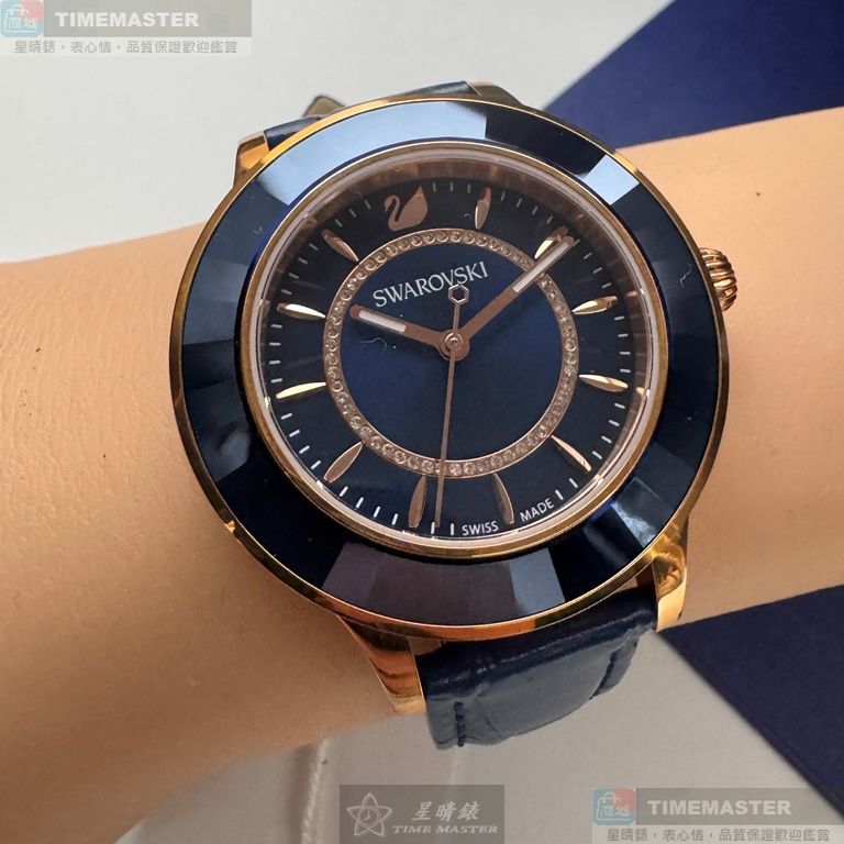 [星晴錶業]SWAROVSKI手錶,40mm,SW00033寶藍色錶面玫瑰金錶殼寶藍真皮皮革錶帶款, , large