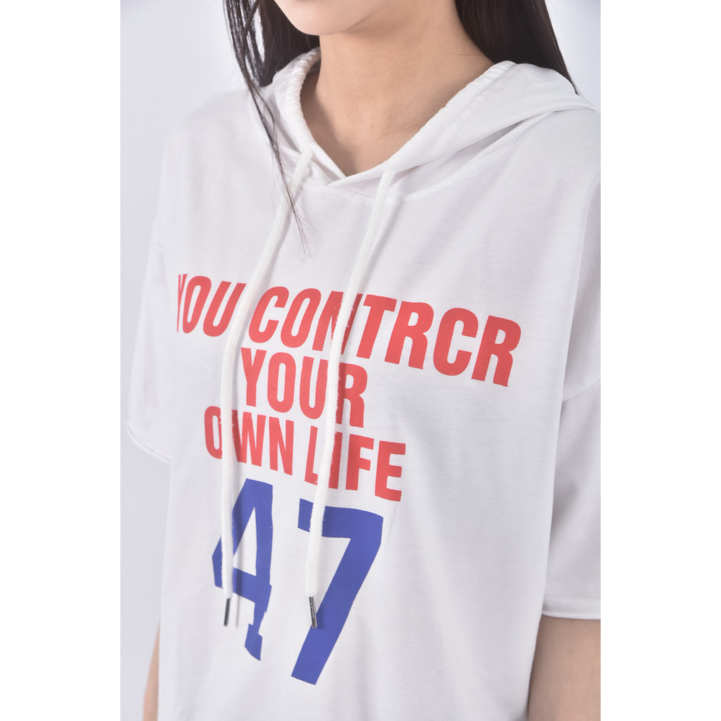 (XL) xin yi質感連帽白色短袖上衣二手衣, , large