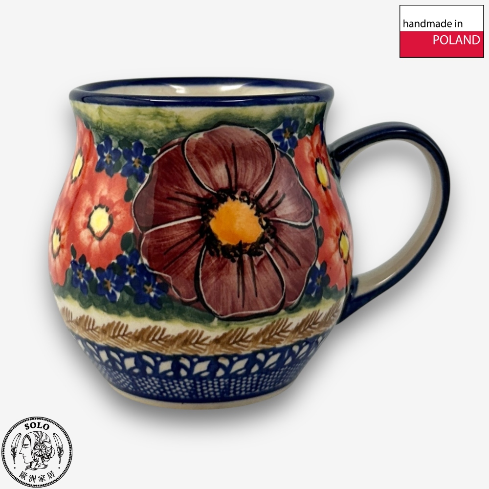 【SOLO歐洲家居】波蘭製 Cerraf 波蘭陶 350ml 胖胖杯 馬克杯 水杯 咖啡杯 雅紅之宴系列, , large