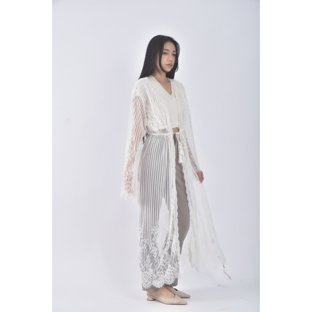 (XL) air space質感蕾絲紡紗白色罩衫二手衣, , large
