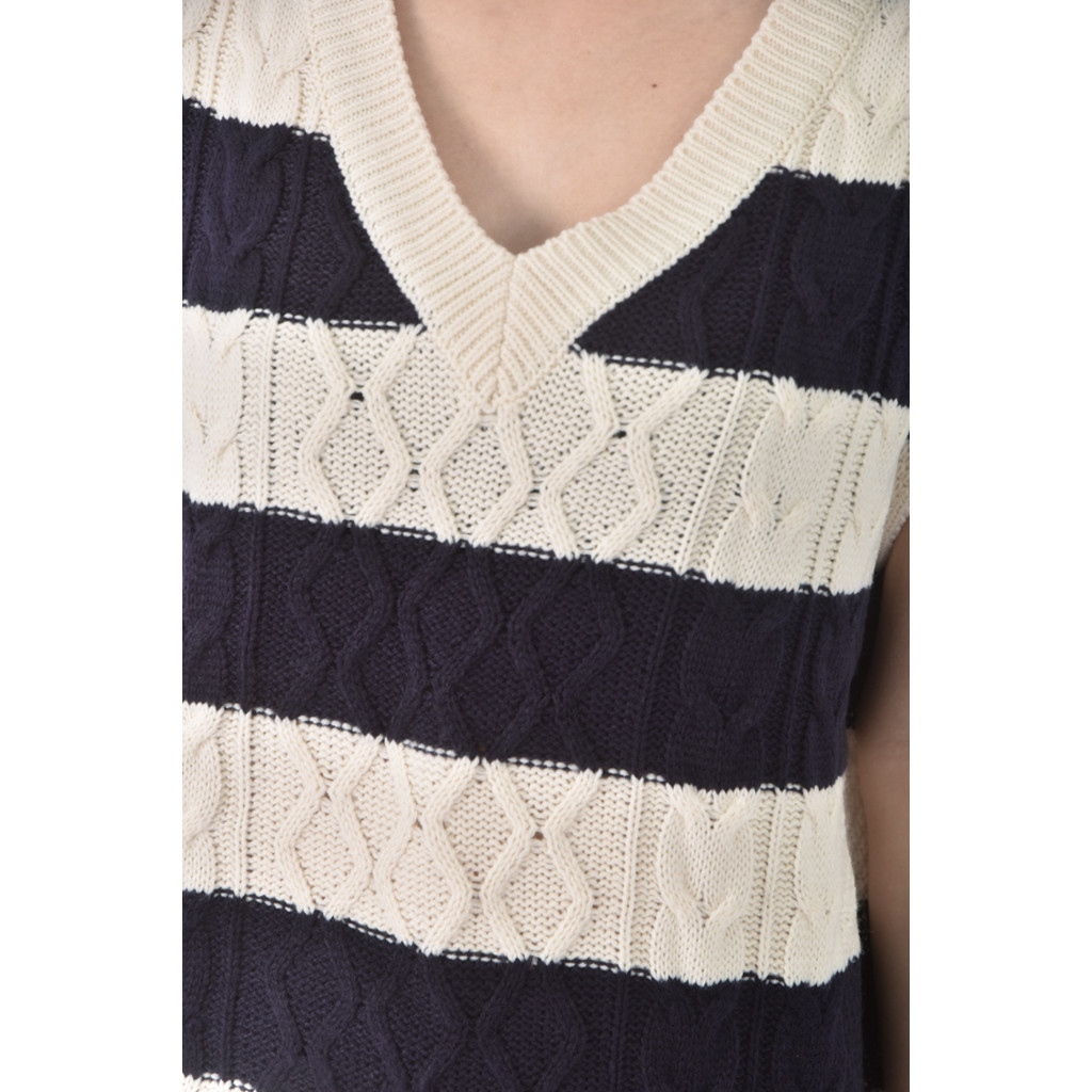 (XL) most standing無袖條紋白色毛衣二手衣, , large