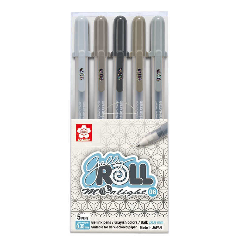 【SAKURA 櫻花】SAKURA 櫻花 證卷筆 Gelly Roll moonlight 月光晶彩筆 灰階 5支入 /盒 XPGB-5ML06, , large