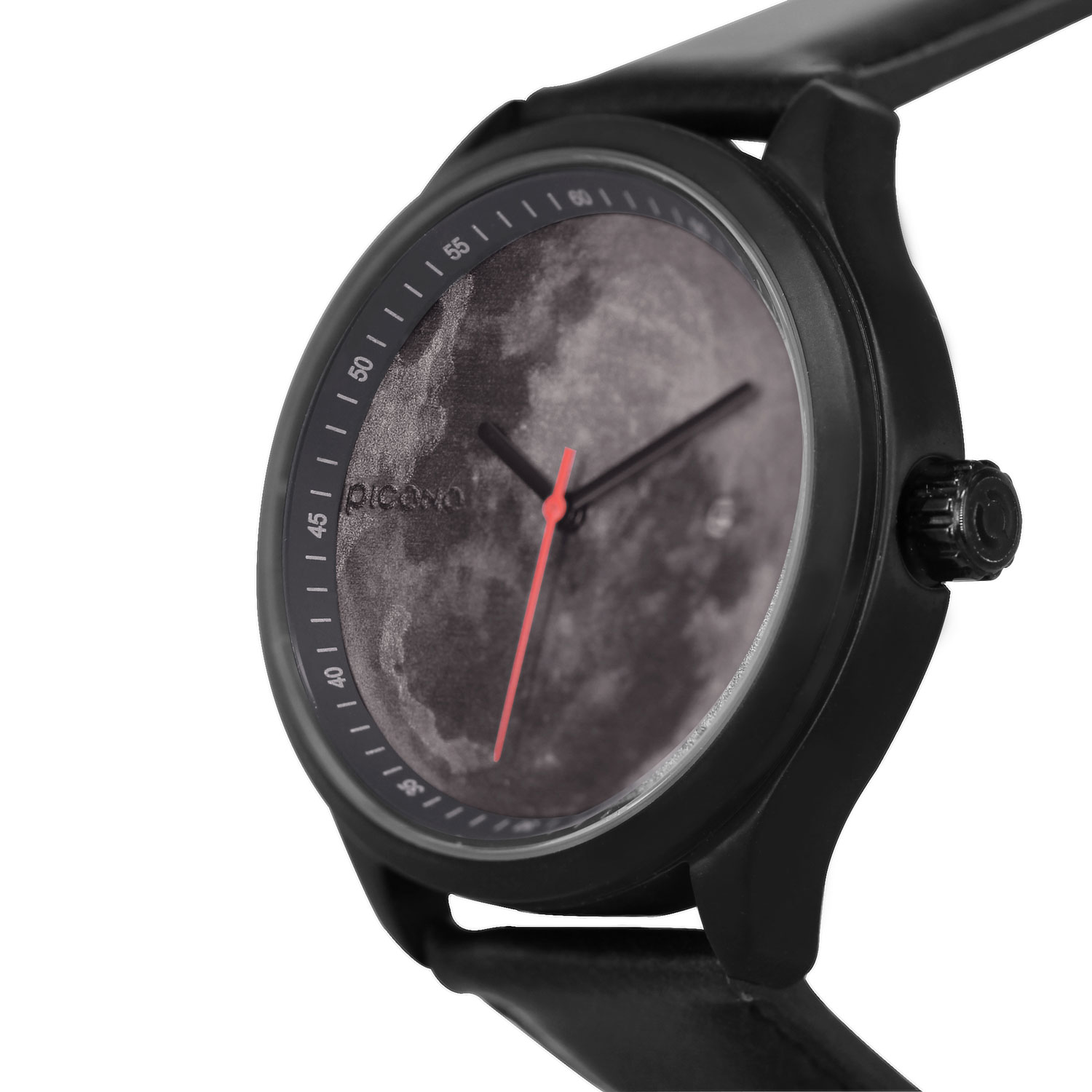 Space Xmas Minimalist black leather strap watch - Moon / MT-10801, , large