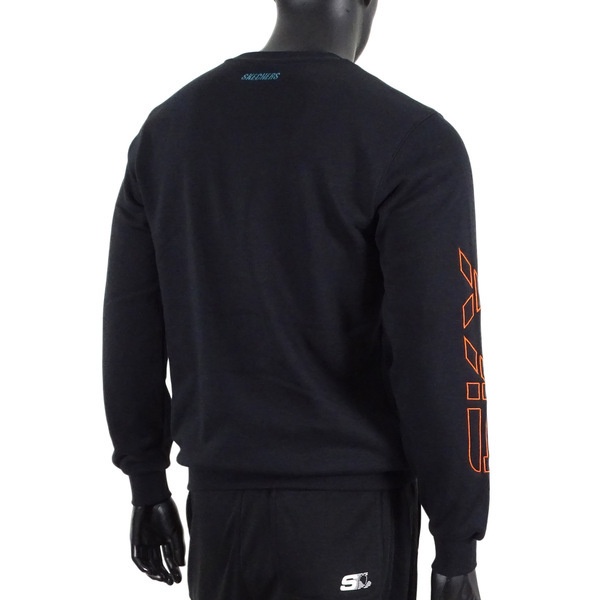 Skechers Logo Crew 男 長袖 上衣 刷毛 保暖 撞色 黑 [L420M060-002K], , large