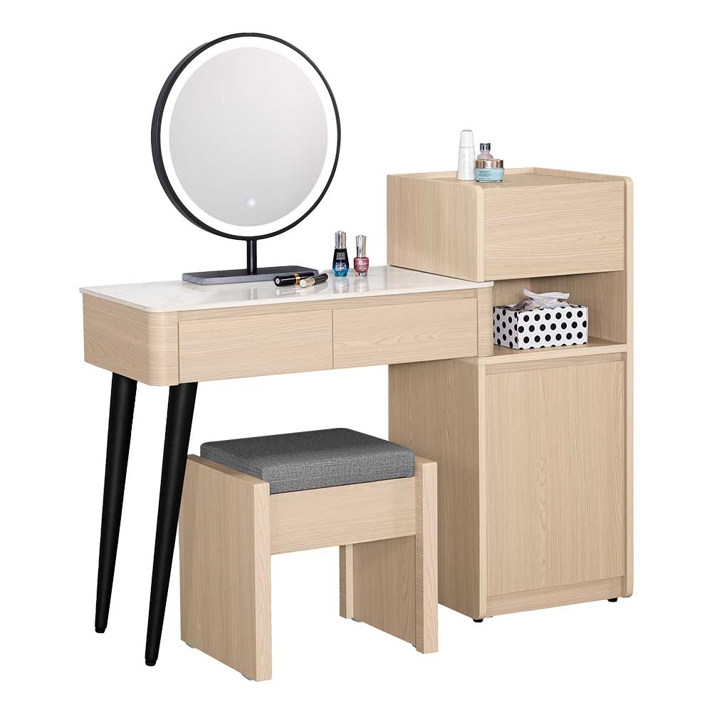 【Hampton 漢汀堡】布莉坦妮2.7尺岩板伸縮鏡台化妝台-含椅, , large