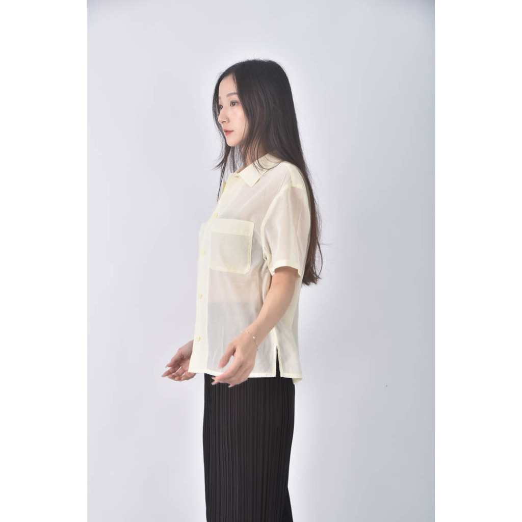 (M) uniqlo前口袋黃色襯衫上衣二手衣, , large