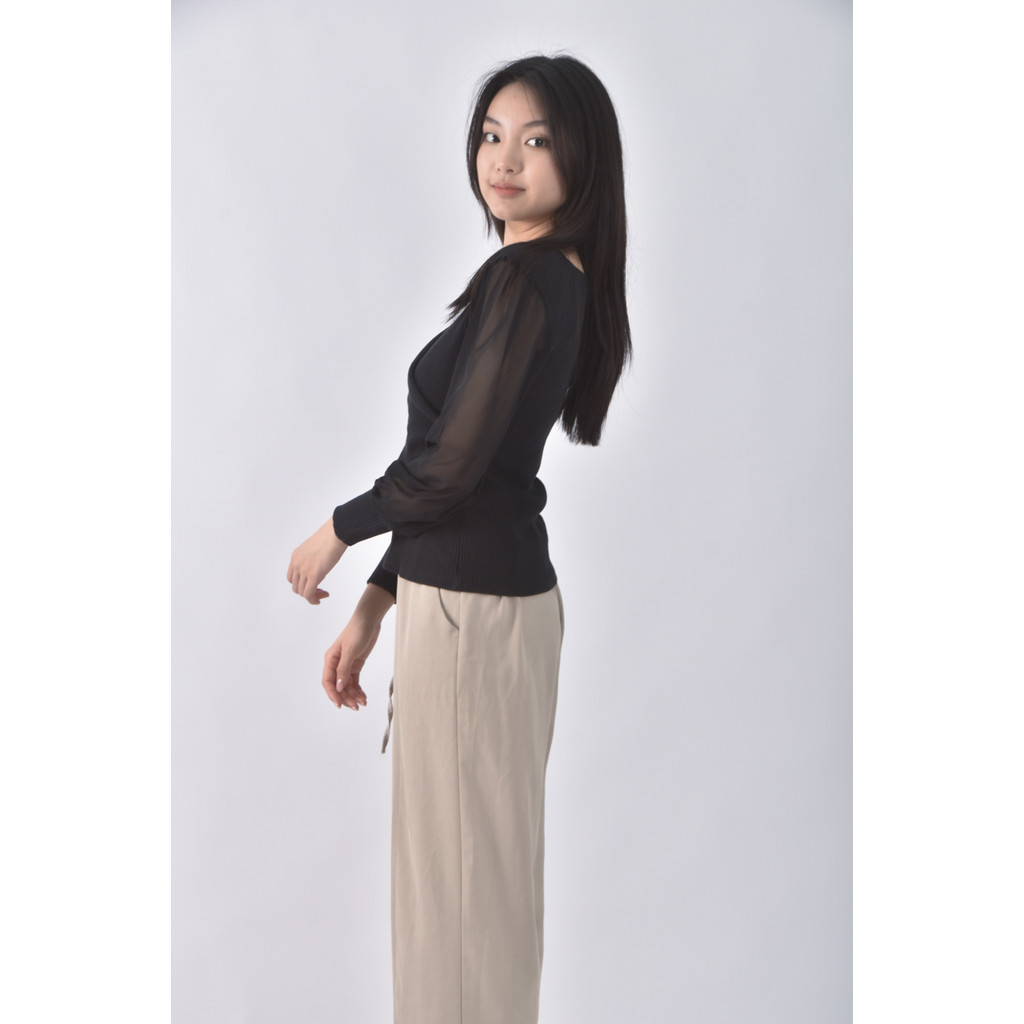 (S) hhwl studio質感棉質拼接黑色長袖上衣二手衣, , large