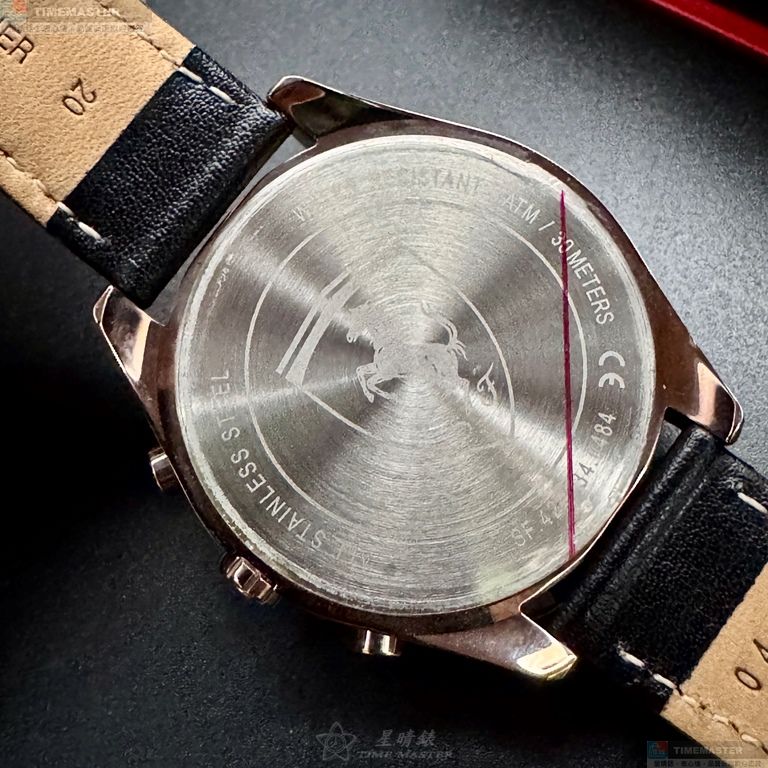 [星晴錶業]FERRARI手錶,42mm,FE00095黑色錶面玫瑰金錶殼深黑色真皮皮革錶帶款, , large