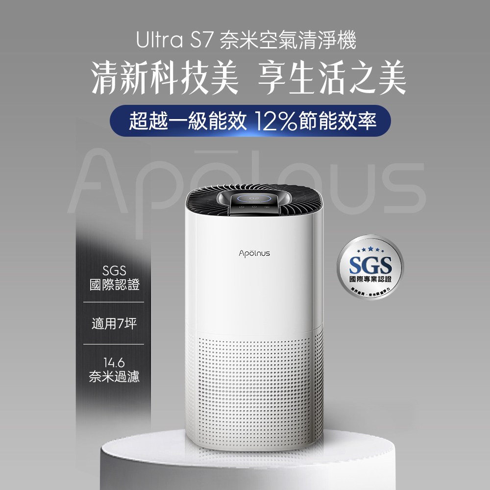 【Apolnus 波那斯】【買一送一】全奈米空氣清淨機(一級能效/超細奈米濾淨力/SGS國際認證/適用7坪/Ultra S7), , large