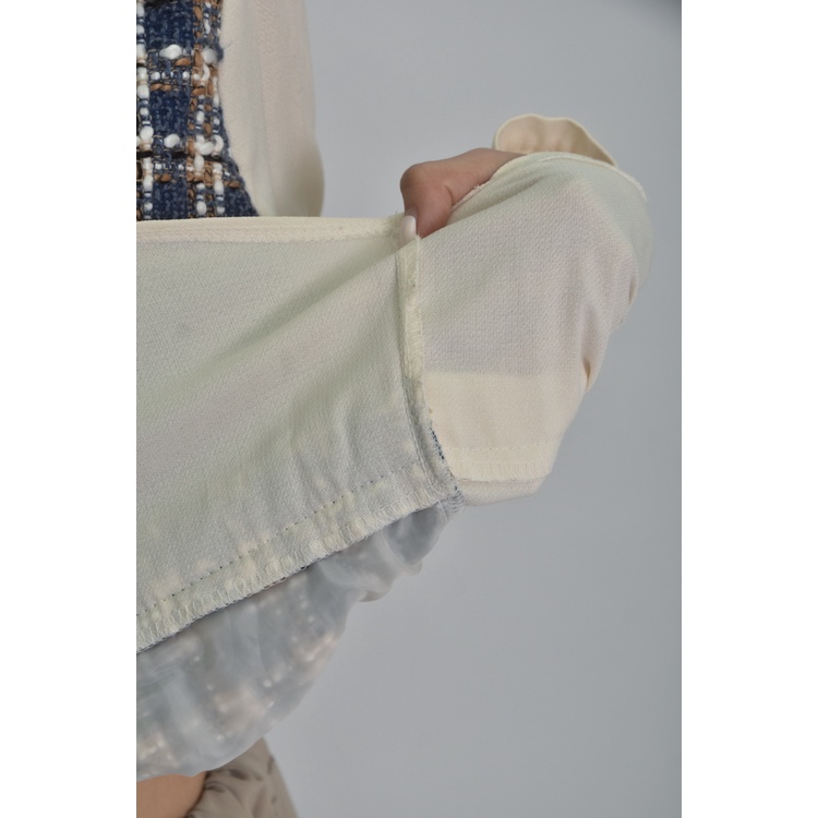 (S) 質感小香風假兩件藍色長袖上衣二手衣, , large