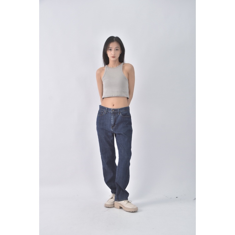 (M) uniqlo高腰丹寧牛仔質感棉質藍色長褲二手衣, , large