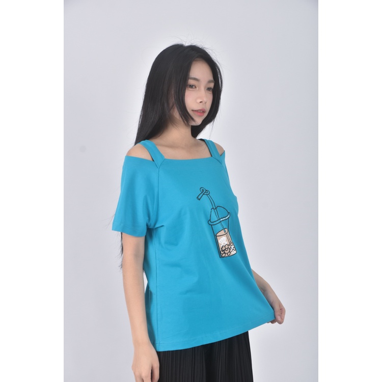 (S) betty s質感棉質露肩綠色短袖上衣二手衣, , large