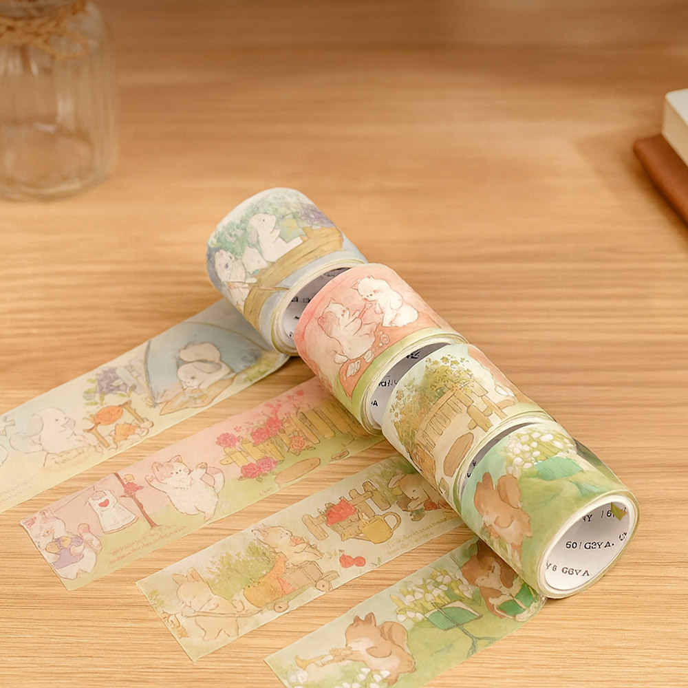 【上手家居】可愛森林動物和紙膠帶 4件組 小動物進行曲(手帳貼紙/可愛貼紙/裝飾貼紙/和風紙膠帶), , large