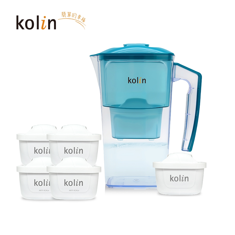 Kolin 歌林 2.5L濾水壺(內含四重濾芯*1)+五重淨垢濾芯4入(共1壺5芯/適用Brita), , large