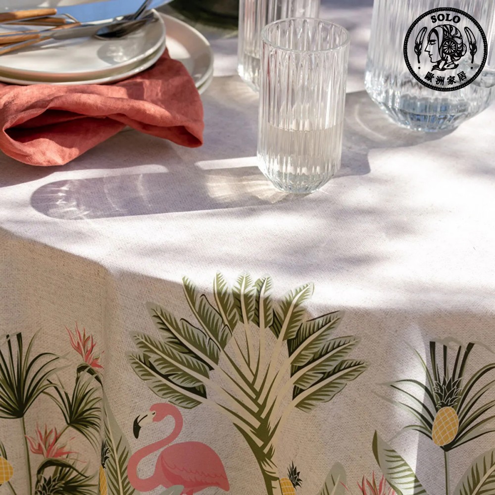 【SOLO歐洲家居】LCW Home 150x150CM 野生動物圓型桌布 桌布 桌巾 防塵布 鄉村風 地中海叢林 火鶴, , large