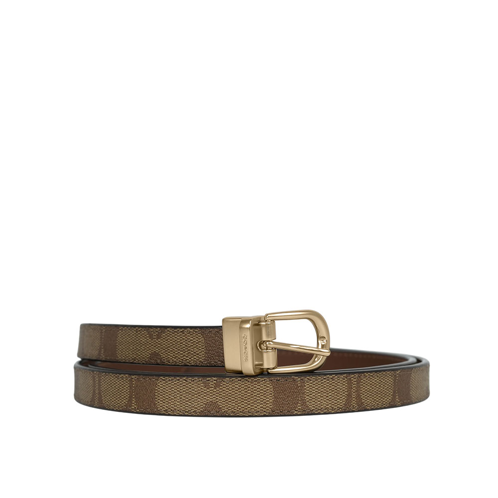 COACH 金釦塗層帆布及牛皮雙面用寬1.8cm皮帶/卡其/焦糖色, , large