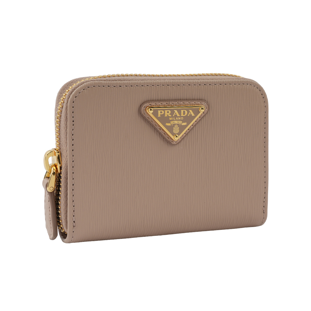 PRADA 三角牌Logo 水波紋皮革零錢包/藕粉色, , large