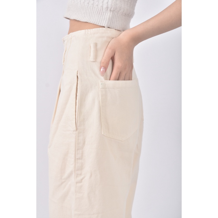 (L) aewen matoph高腰丹寧牛仔質感杏色長褲二手衣, , large