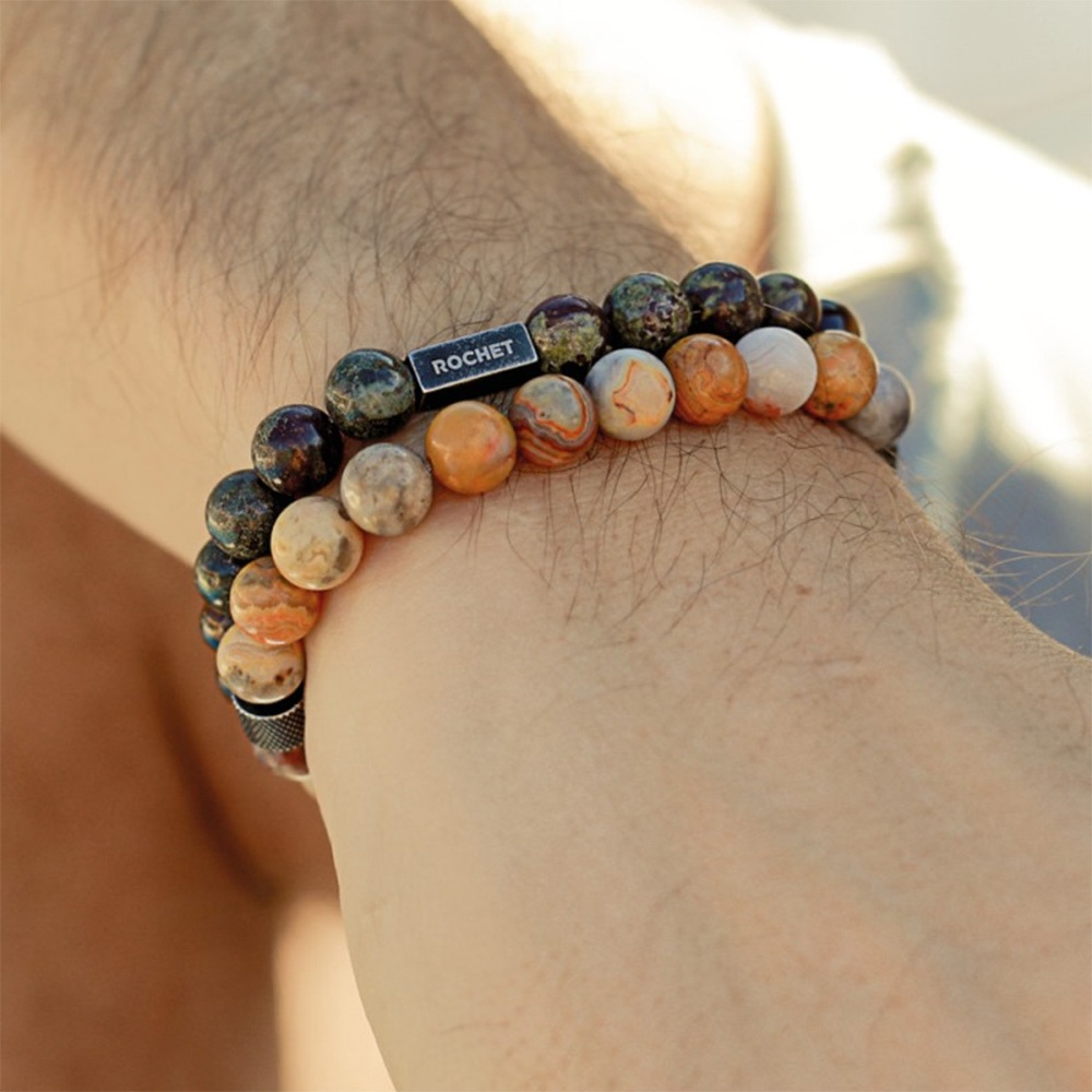 【快速出貨】法國 ROCHET Zen系列 綠碧玉 虎眼石男士串珠手鍊 HB2808, , large