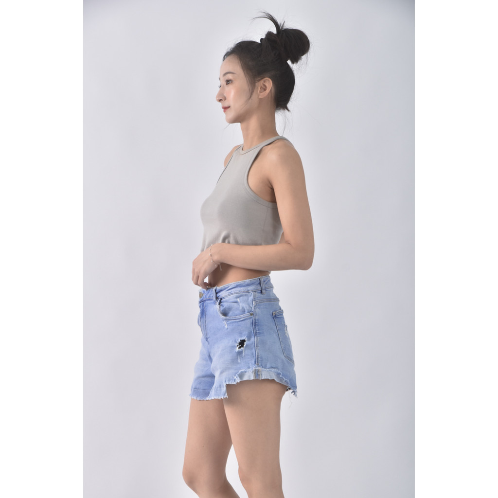 (XL) zara丹寧牛仔刷破藍色短褲二手衣, , large
