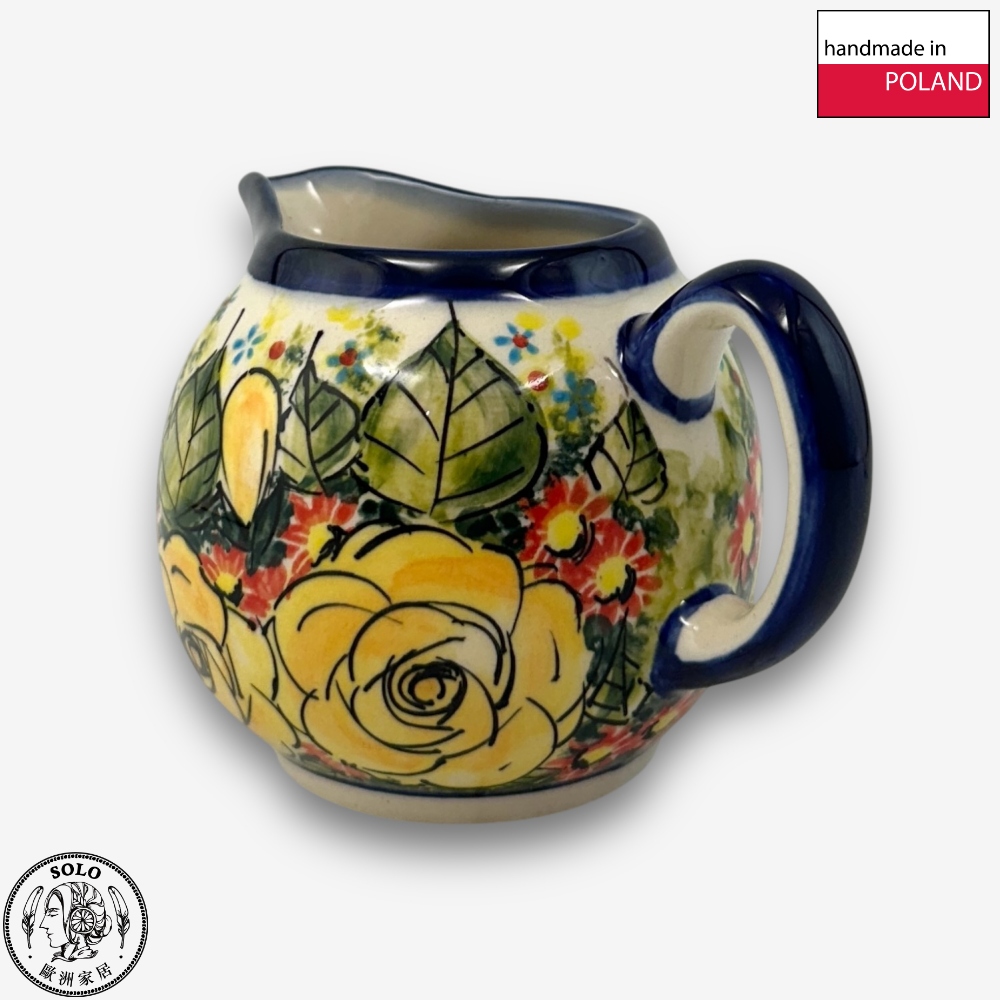 【SOLO Vintage】Cerraf Polish Pottery 320ml Milk Jug Morning Light and Yellow Roses Series Made in Poland, , large