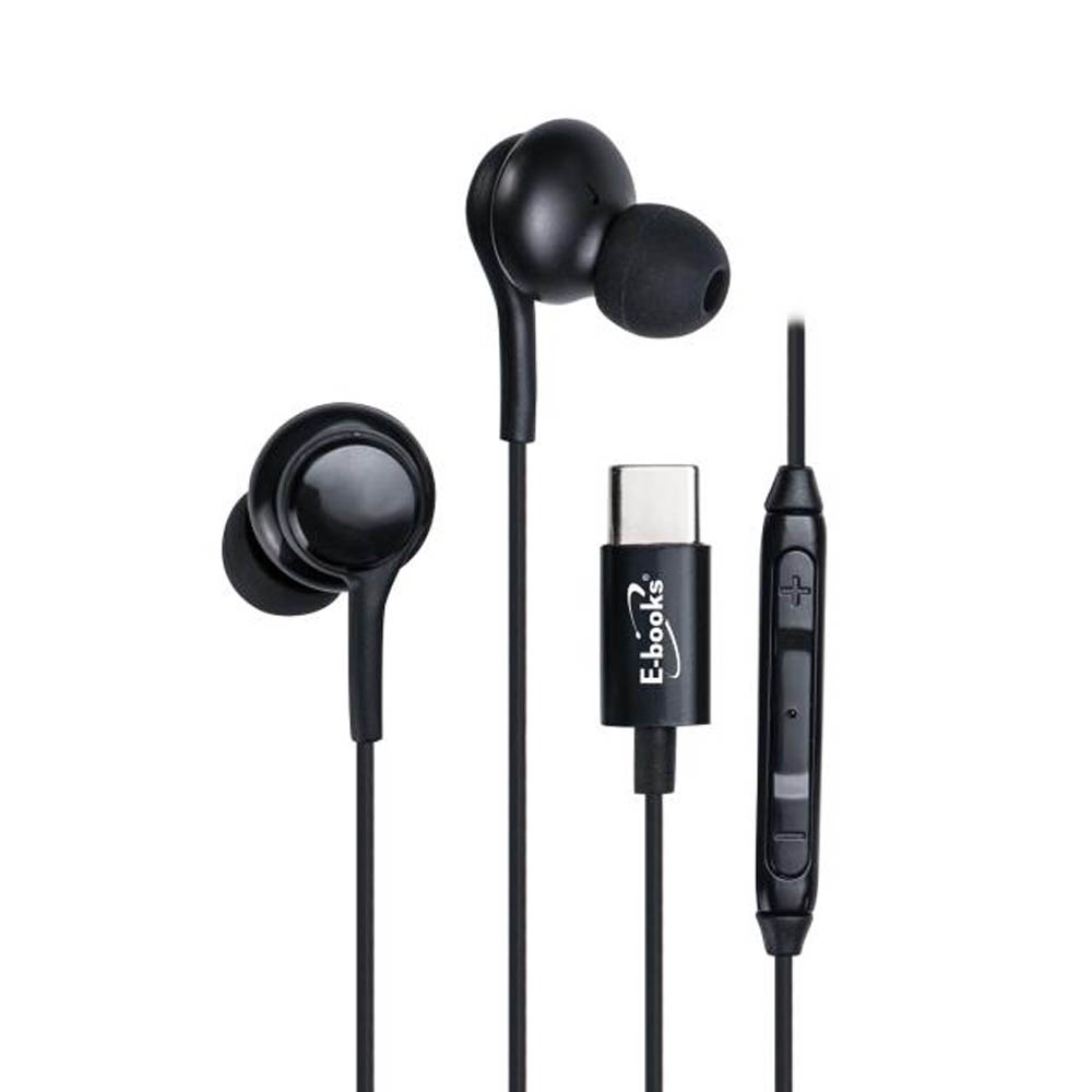 E-BOOKS SS43 曜岩黑Type C入耳式線控耳機 人體工學設計 防纏繞TPE線材 音質清晰, , large