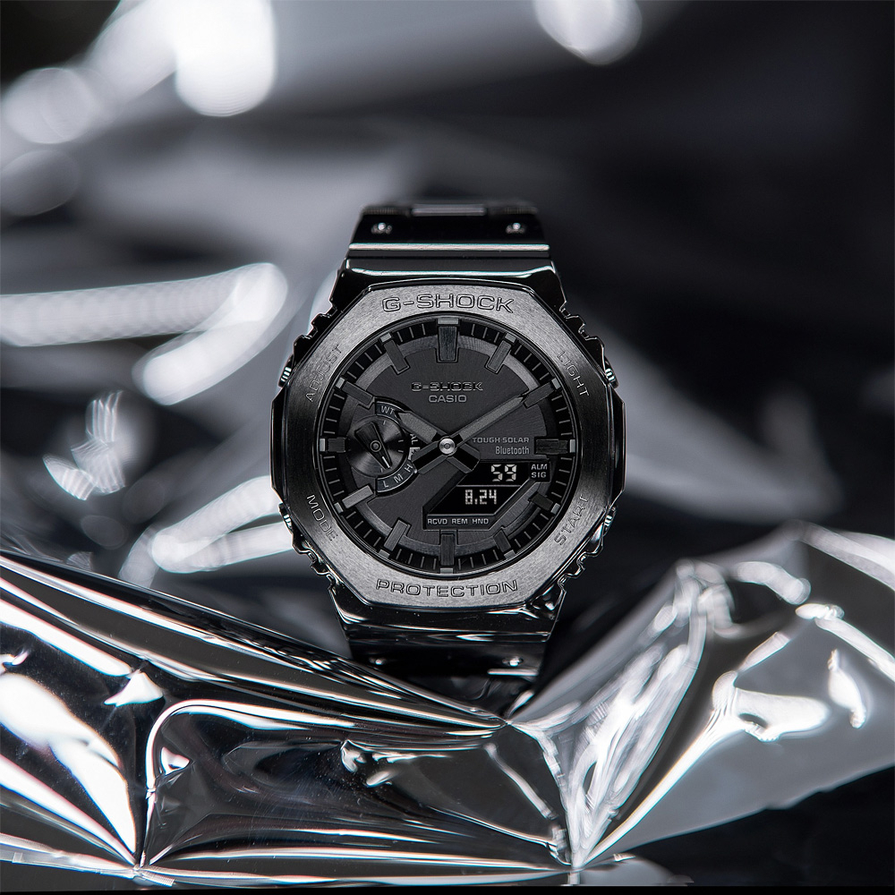 CASIO 卡西歐 G-SHOCK八角 全金屬版 太陽能藍芽雙顯手錶-黑 GM-B2100BD-1A, , large