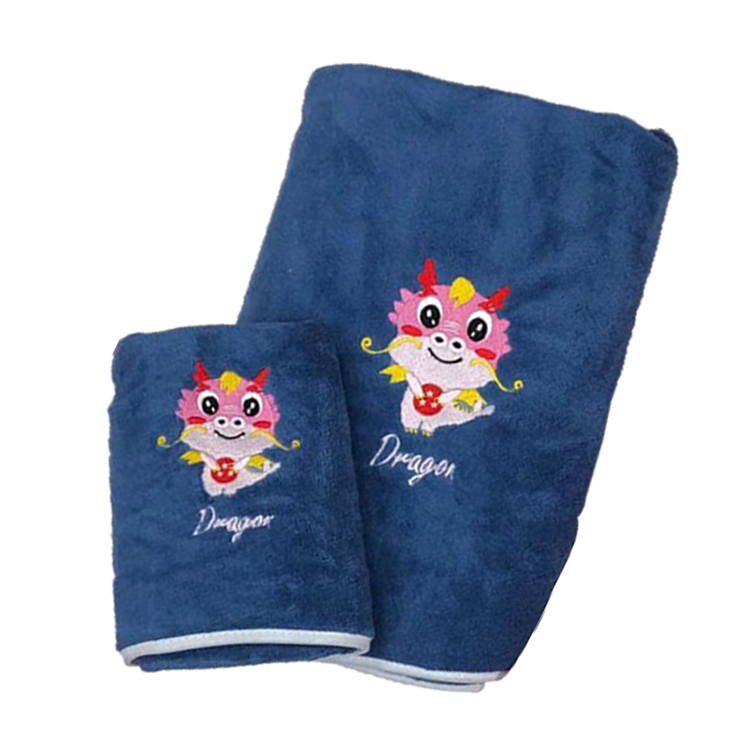 12生肖 珊瑚絨毛巾浴巾 【粉色/藍色】彩色刺繡 牛年 毛巾 3秒瞬吸 活性印染 掛耳設計 十二生肖 生肖, , large