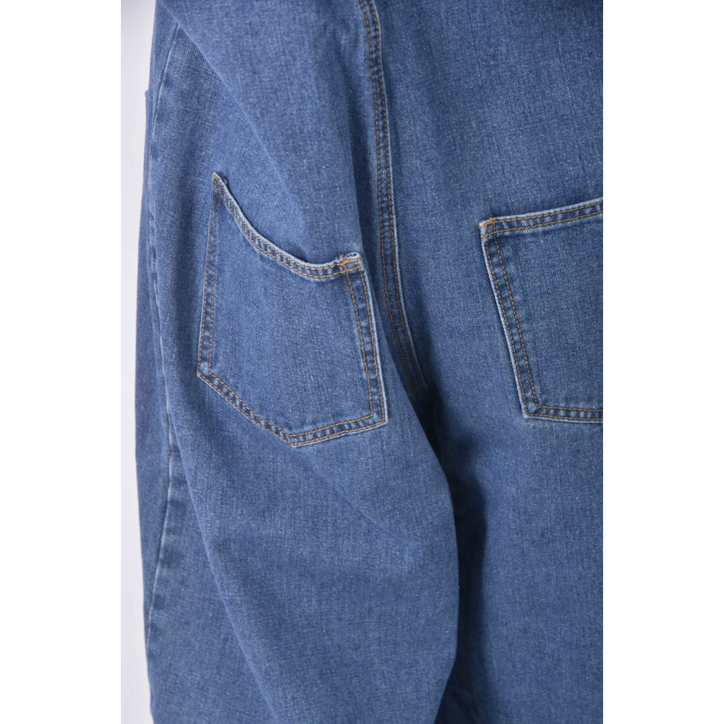 (4XL（含）以上) denim supply高腰吊帶寬鬆藍色長褲二手衣, , large