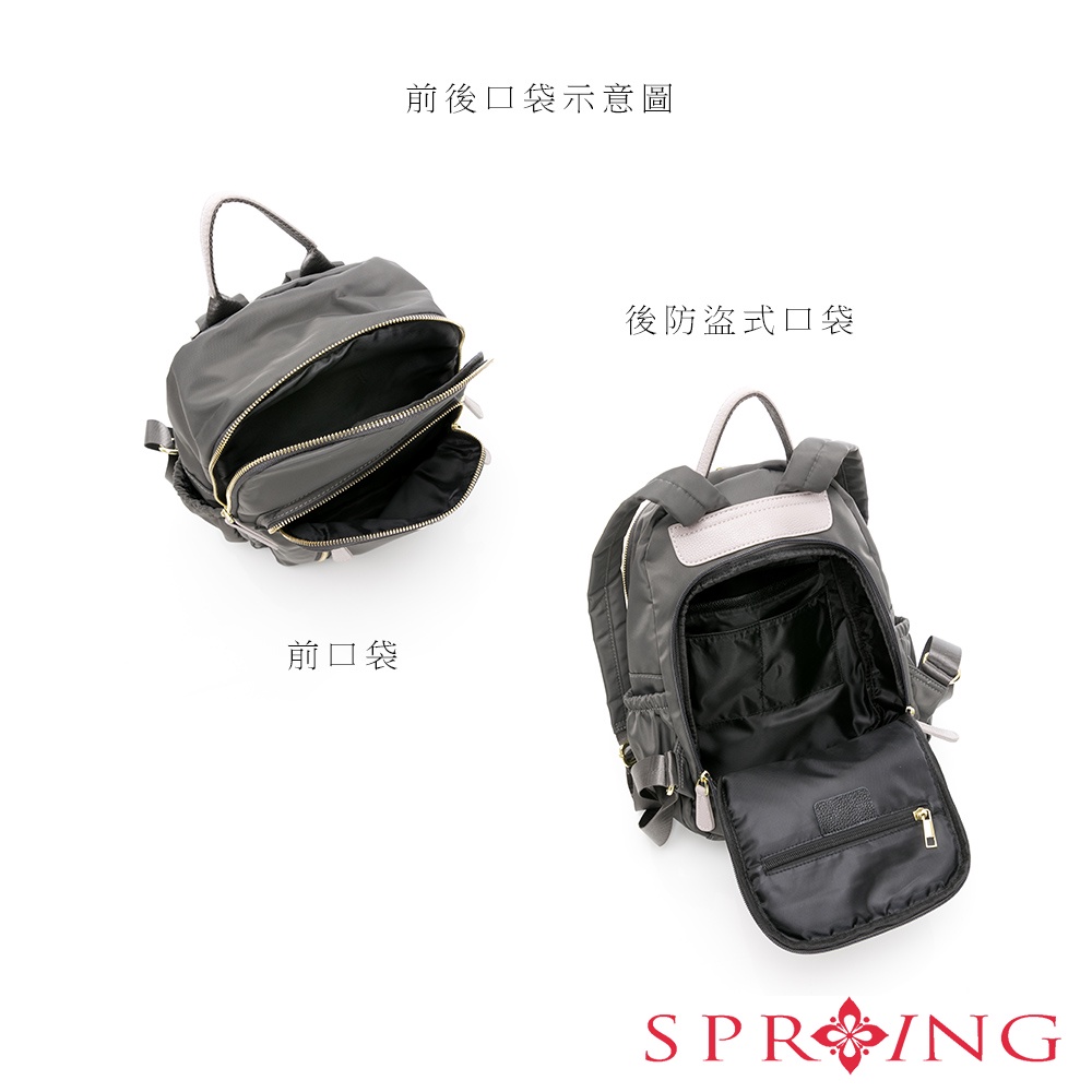 SPRING-尼龍後背包防盜尼龍後背包 多口袋尼龍後背包 防潑水後背包 防盜雙肩包-多色, , large