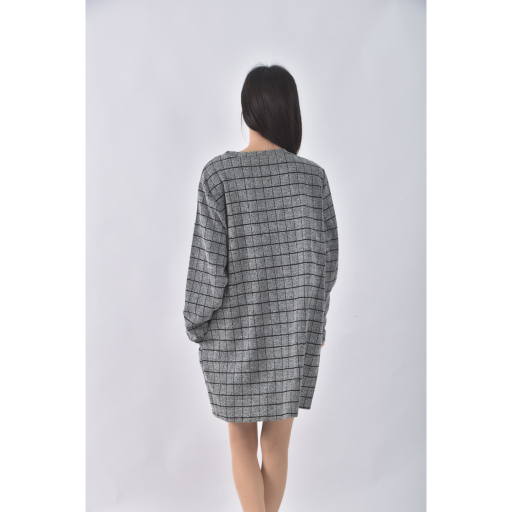(XL) i moda格紋長版黑色長袖上衣二手衣, , large
