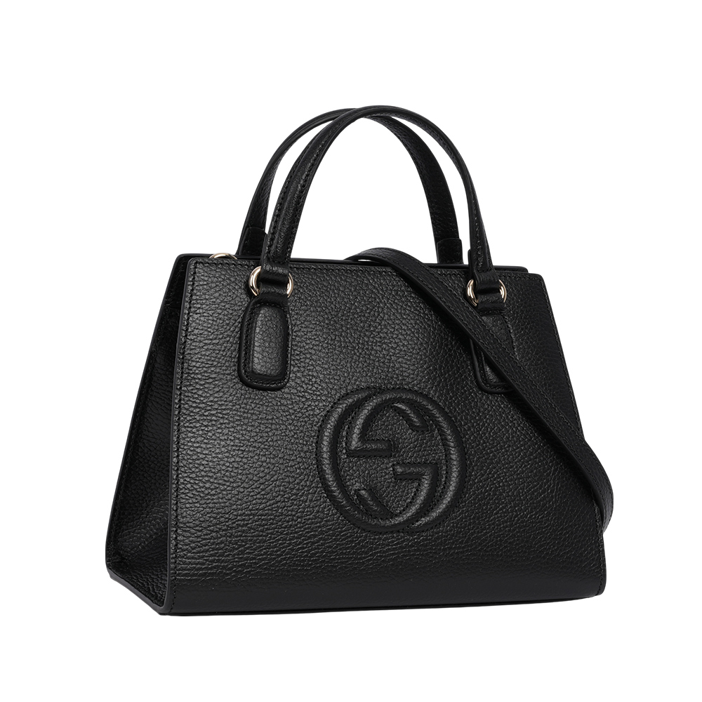 GUCCI SOHO 系列牛皮拉鍊小款二用托特包/黑色, , large