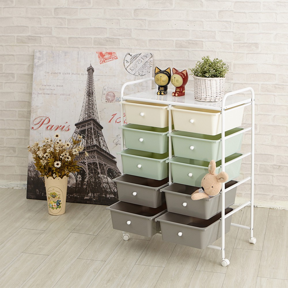 【H&R安室家】輕色系雙排五層收納抽屜車-G210D, , large