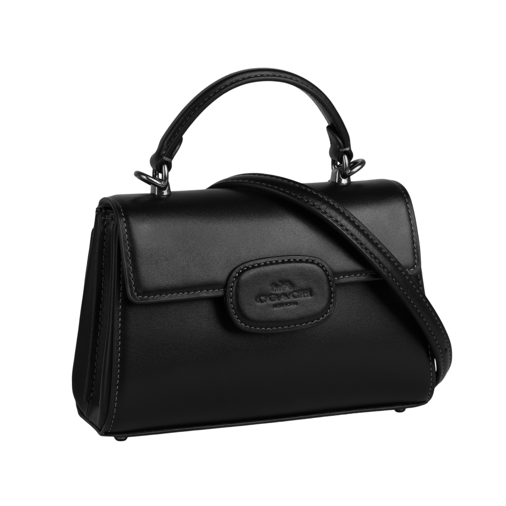 COACH Eliza 小牛皮翻蓋迷你梯形手提/斜背二用包/黑色, , large
