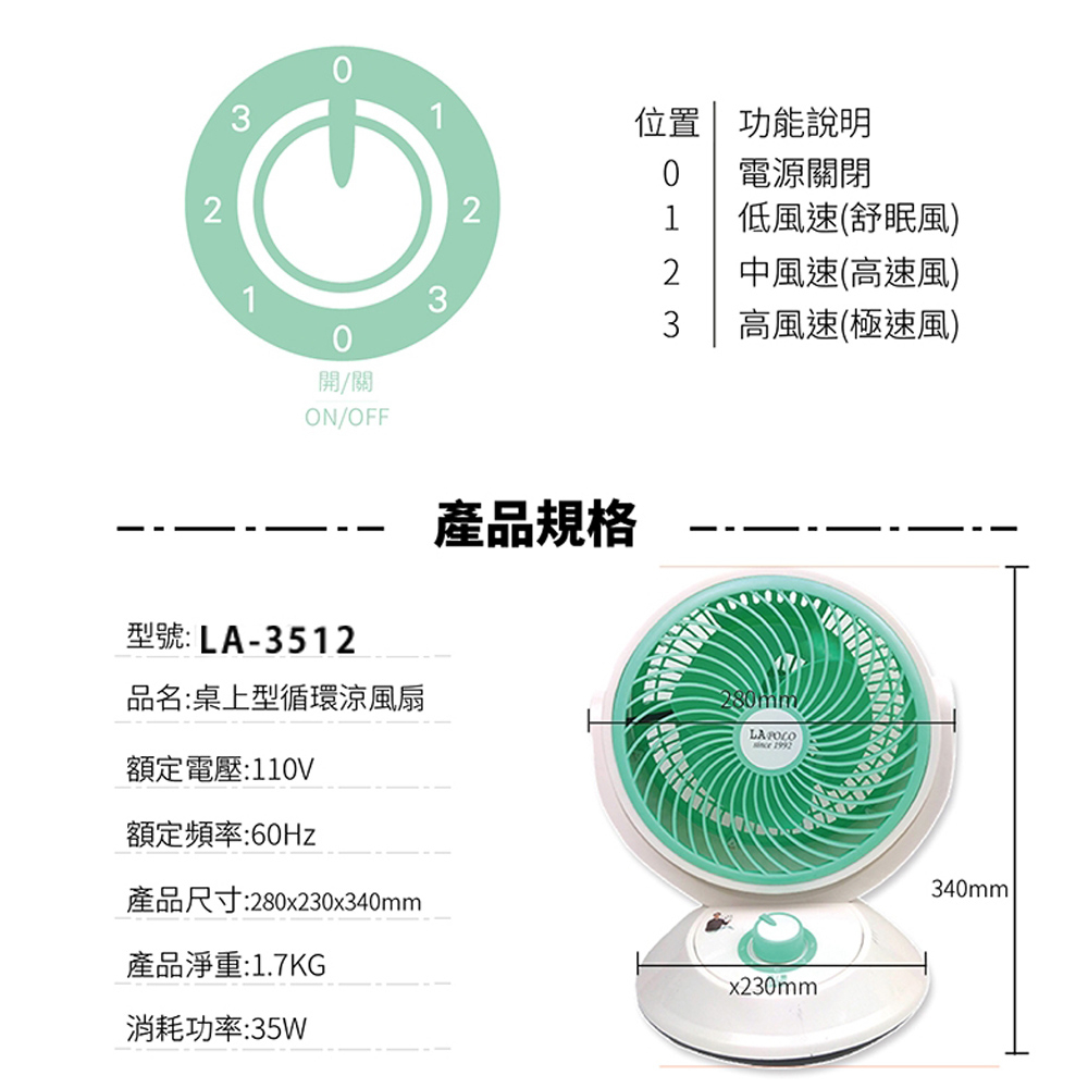 LAPOLO 9" Silent Circulation Fan LA-3512, , large