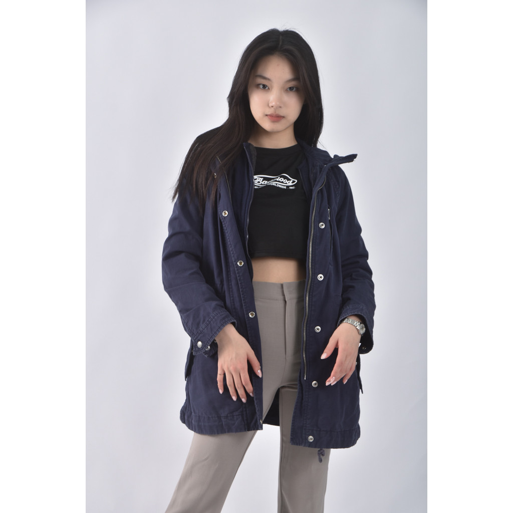 (XS（含）以下) 棉質純棉連帽可拆式藍色外套二手衣, , large