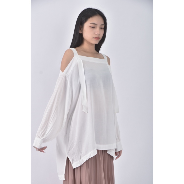 (L) moma質感露肩白色長袖上衣二手衣, , large