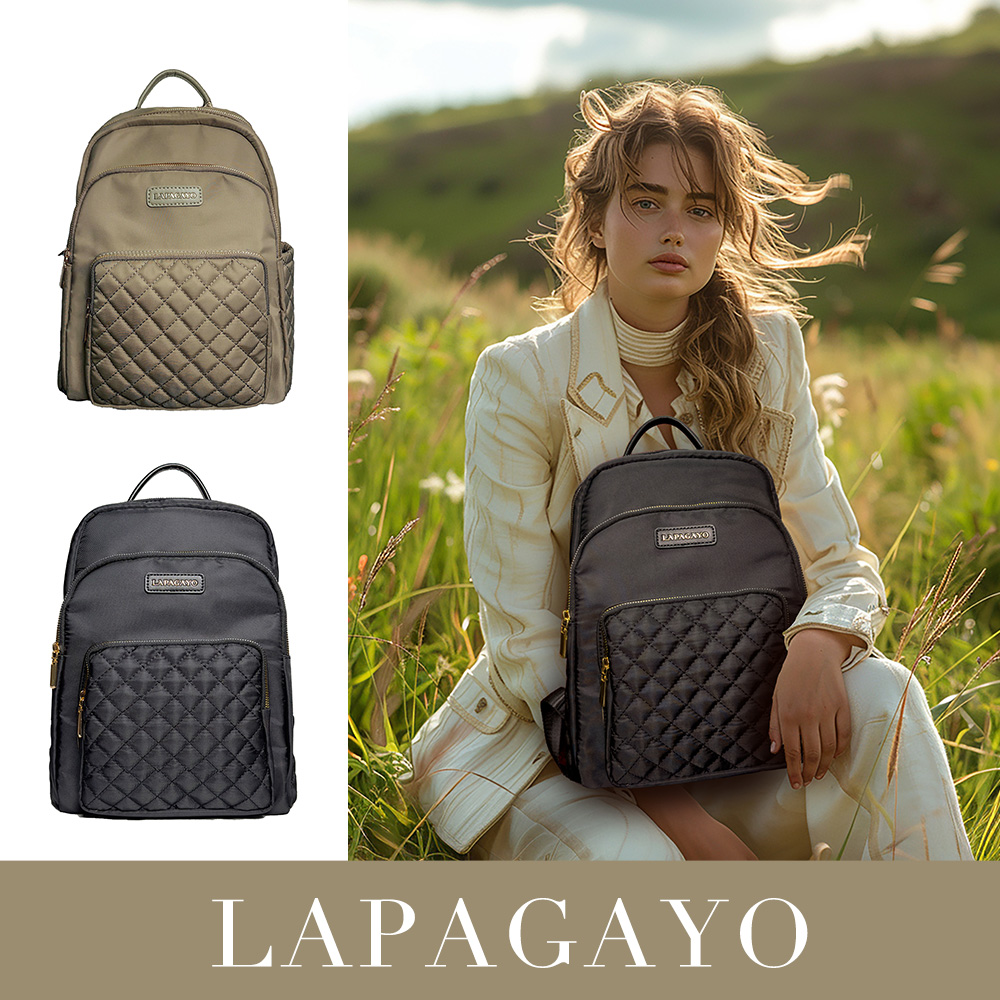 【lapagayo】歐洲訂製小香格紋精品後背包- PI-06417A-1-09黑色, , large