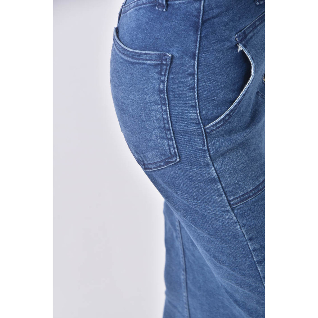 (S) denim boutique韓牌丹寧牛仔前拉鍊藍色長裙二手衣, , large