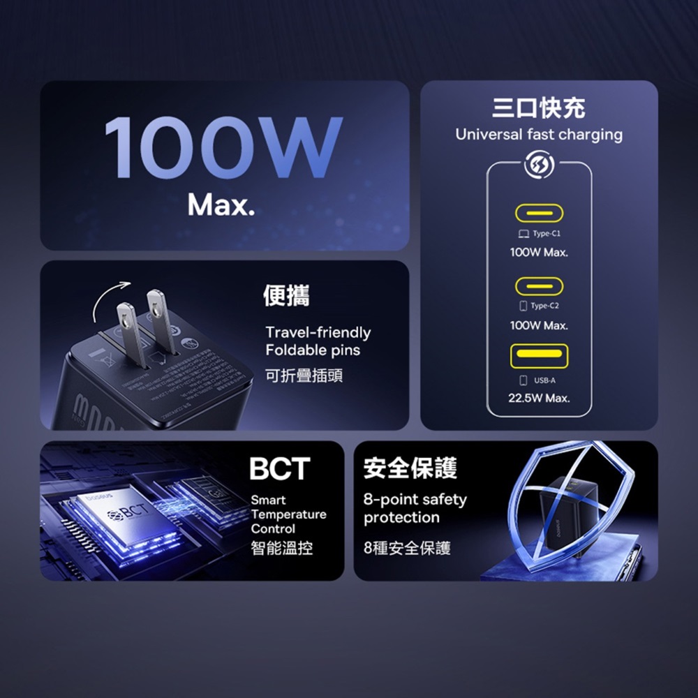 Baseus倍思 LQ EnerFill FE11快充充電器100W 2C+U CCXFK100CS美規, , large