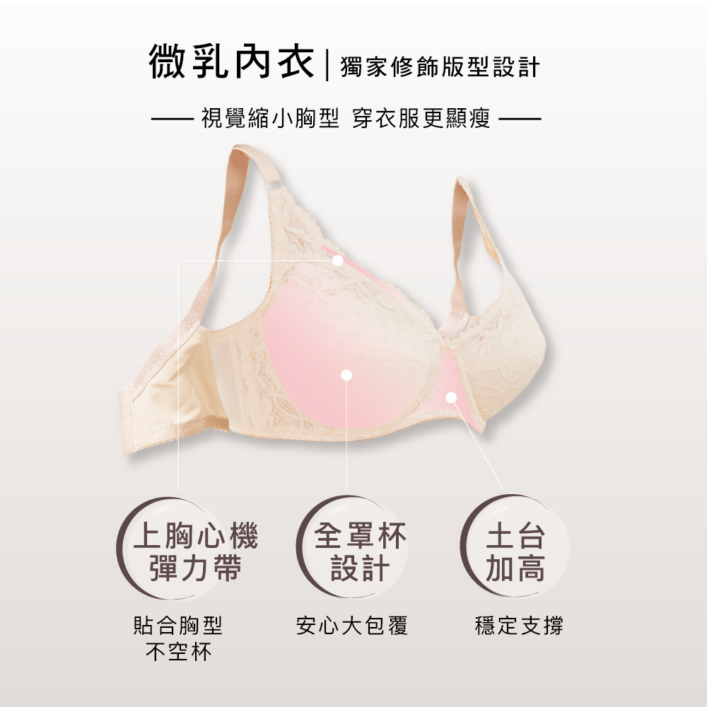 【Clany可蘭霓】舒活女人蕾絲包覆CD內衣(春漾膚 6671-11), , large