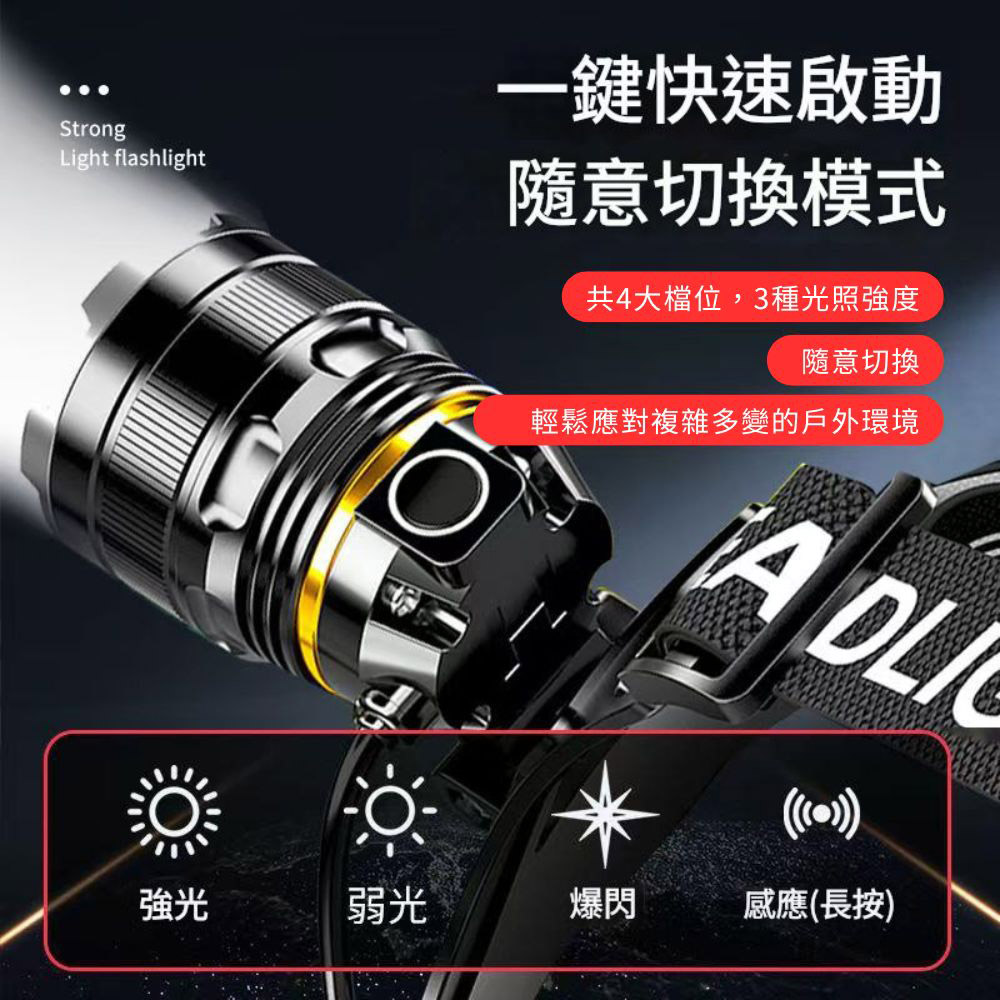 P50智能感應強光頭燈(USB線+18650電池*2), , large